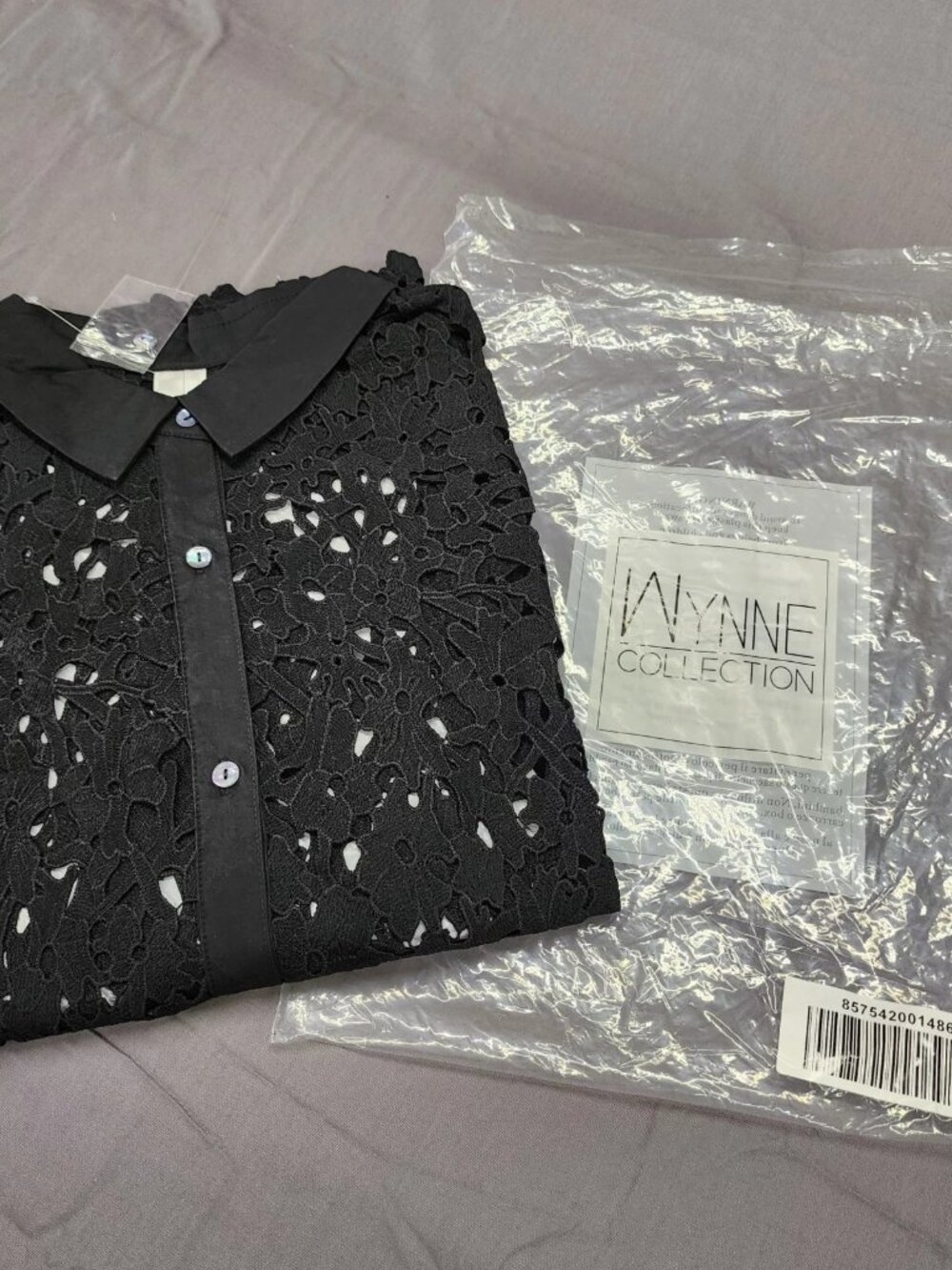 Wynne Collection Womens 3X Black Lace Blouse Short Sleeve Button Up Sheer Top